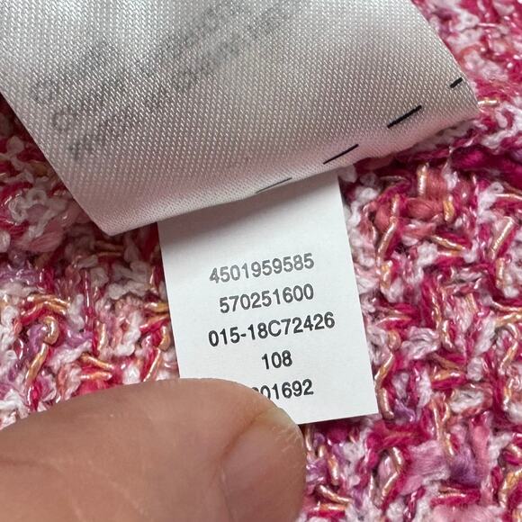 Textured Tweed Cardigan Chicos 2 (L/12) Fringed Blazer Jacket Elle Woods Pink - Picture 12 of 12